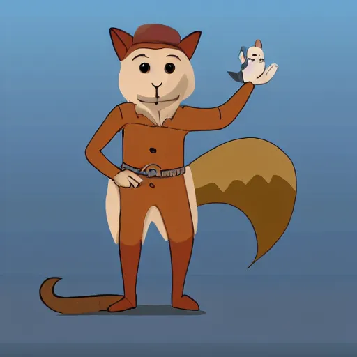 Prompt: a cartoon of a dnd character, a man with squirrel features, holding a puppet