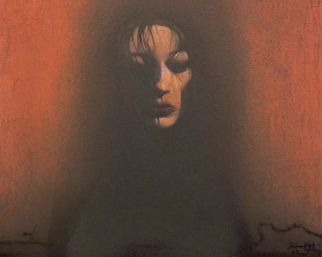 Image similar to by francis bacon, beksinski, mystical redscale photography evocative. christina hendricks kat dennings