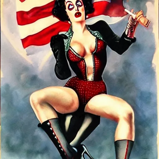 Image similar to Dr. Frank N Furter as a World War II pin up girl