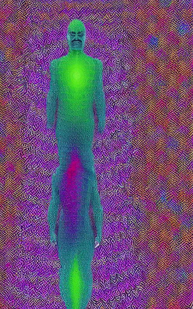 Prompt: Psychedelic Business Suit by Alex Grey and Android Jones in the style of Max Chroma interlocking halftone tessellated hexagons