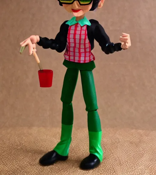 Image similar to audrey hepburn cos play lumberjack, stop motion vinyl action figure, plastic, toy, butcher billy style