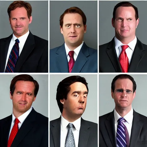 Image similar to characters of the office as investment bankers, ultra detailed, soft lighting