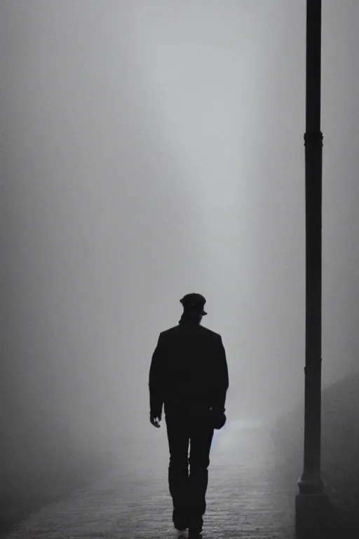 Prompt: james sunderland walking down a dark foggy alley