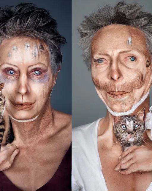 Prompt: Mauricio Macri Cat's movie, Makeup and prosthetics designed by Rick Baker, Hyperreal, Head Shots Photographed in the Style of Annie Leibovitz, Studio Lighting