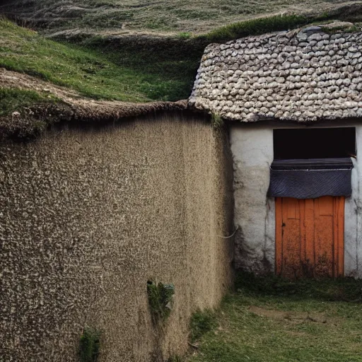 Prompt: A house in a Ditch village, photography