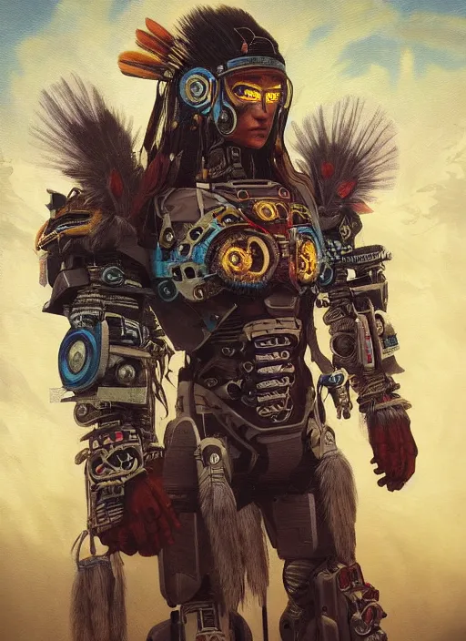 Prompt: cyberpunk native american grand chief mecha cyborg, highly detailed, portrait, digital painting, trending on artstation, treding on zbrushcentral, concept art, sharp focus, illustration, by edward s. curtis, by ben evrard, by ian spriggs, by vitaly bulgarov, by marco plouffe, by