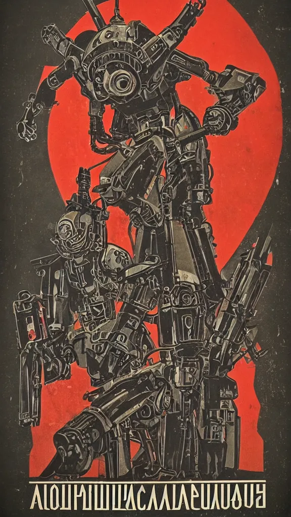 Prompt: adeptus mechanicus in 1 9 6 0 soviet poster style