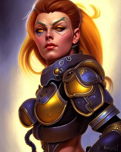 Image similar to brigitte from overwatch, fantasy, fantasy art, character portrait, portrait, close up, highly detailed, intricate detail, amazing detail, sharp focus, vintage fantasy art, vintage sci - fi art, radiant light, caustics, by boris vallejo