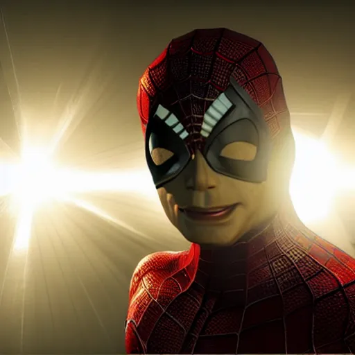 Image similar to Michael Jackson as spiderman, light reflection through buildings, 4K Unreal Engine Unity style