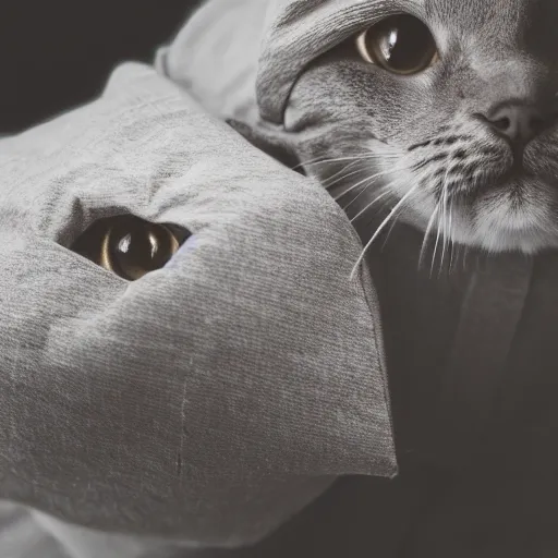 Image similar to a highly detailed photo of multiple furry cats, they are inside a big sack, gray background, studio lighting, 4 k, 8 k