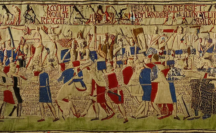 Prompt: bayeux tapestry of the Jacobite Rebellion of 1745