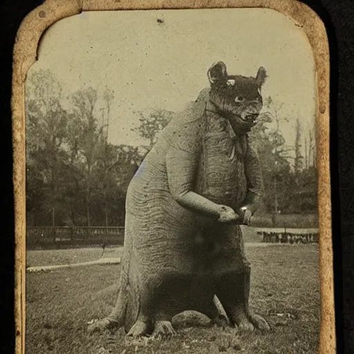 Prompt: real monster found in the park, 1 8 0 0 s old photograph