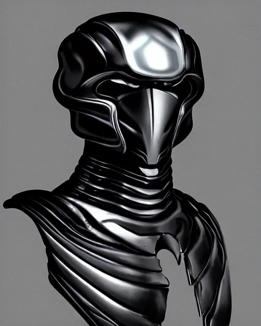 Image similar to iridescent sinewy smooth muscular male sleek glossy black pearlescent scifi armor with smooth black featureless helmet, by thedarkestseason neil nelson, trending on artstation