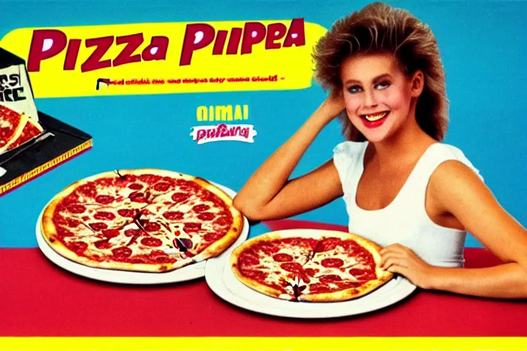 Image similar to 80s, pizza, advertisement