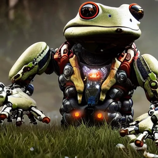 Image similar to a cybernetic robotic frog from the game Horizon Zero Dawn