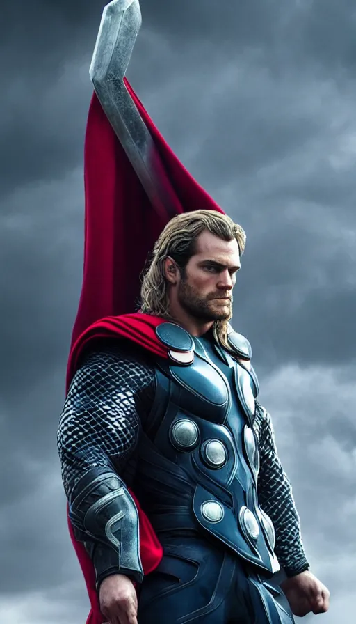 Image similar to :a portrait of HENRY CAVILL is thor by Valentina Remenar+UNREAL ENGINE 5+4K UHD IMAGE+Stunning LIGHTING+Stunning SHADERS+SUBSTANCE PAINTER