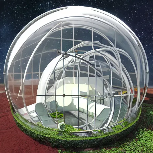 Prompt: spherical greenhouse in space, symmetry, artstation