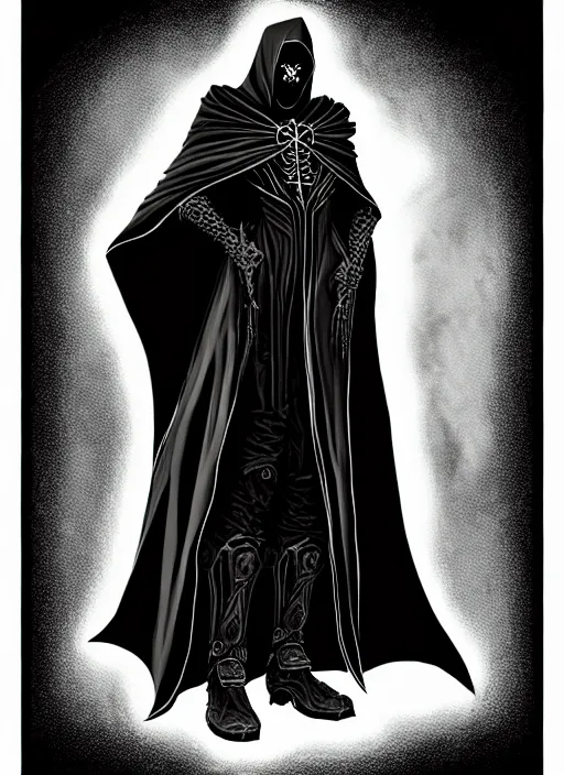 Prompt: ultradetailed artwork of the necromancer, wearing a black cloak, crisp