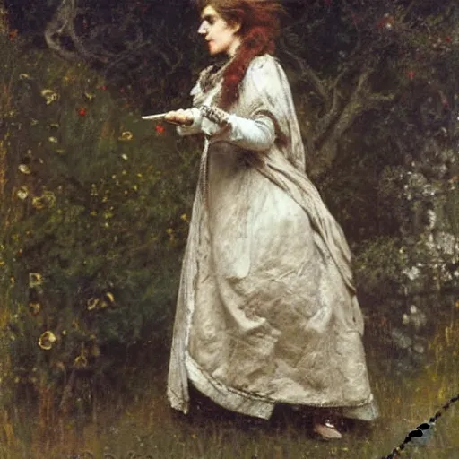 Prompt: female adventurer by alfred stevens