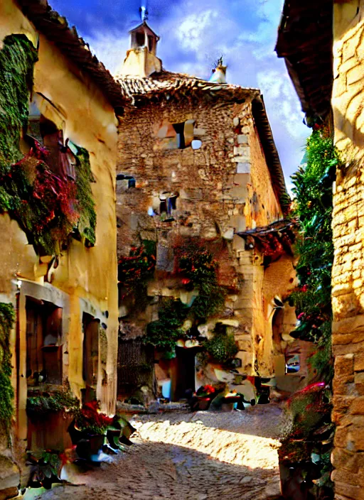 Prompt: lourmarin village in provence pattern texture, elegant, peaceful, hyper realistic, extremely detailed, dnd art, fantasy art, intricate fantasy painting, dramatic lighting, vivid colors, deviant art, artstation, by edgar maxence and caravaggio and michael whelan and delacroix.