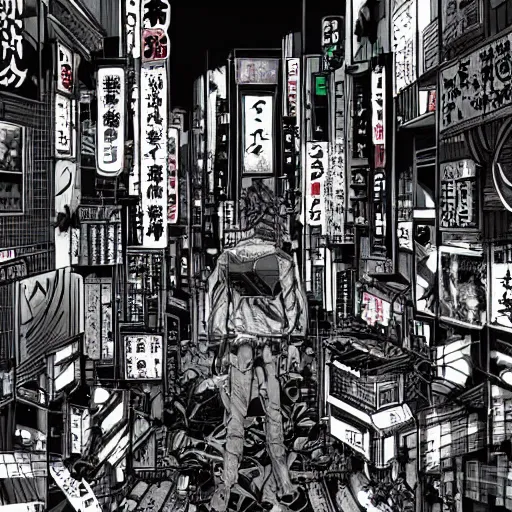 Prompt: tokyo dystopia, manga art style, gloomy, cyborgs