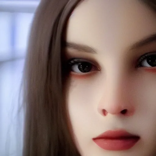 Prompt: ! dream we meet ava, a prototype ai, made in the form of a beautiful girl. almost all of her looks inorganic except for her face although even her eyes contain a slight blank look. we see that she has an artificial brain. 4 k movie still red camera