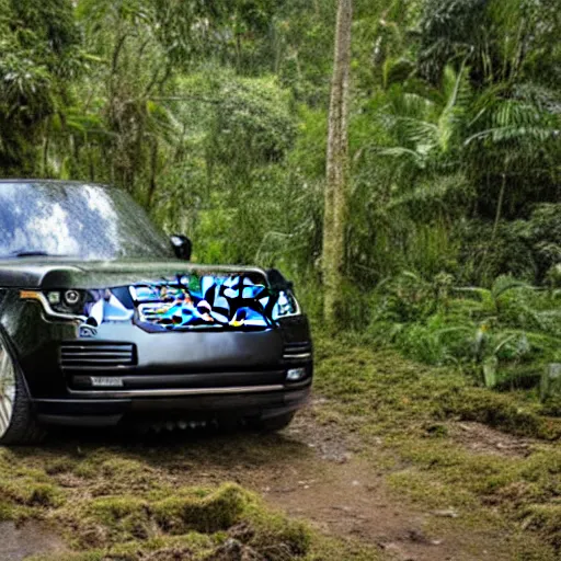 Image similar to a photo of a range rover in the amazon rainforest