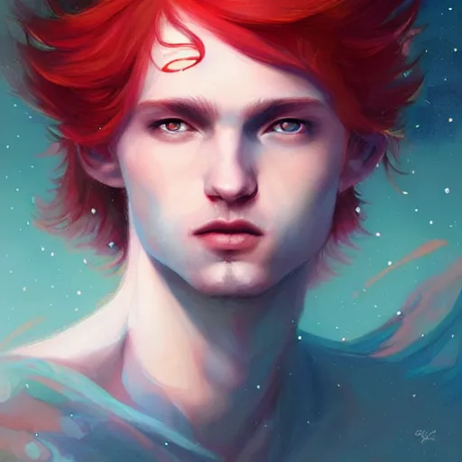 Image similar to colorful and Festive Captivating Fairy boy with red hair portrait, atmospheric lighting, painted, intricate, highly detailed by Charlie Bowater