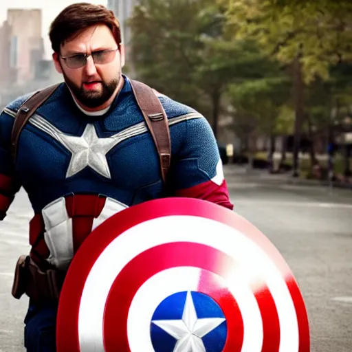 Image similar to Boogie2988 as Captain America, epic, movie still, photorealistic, cinematic, 8k,