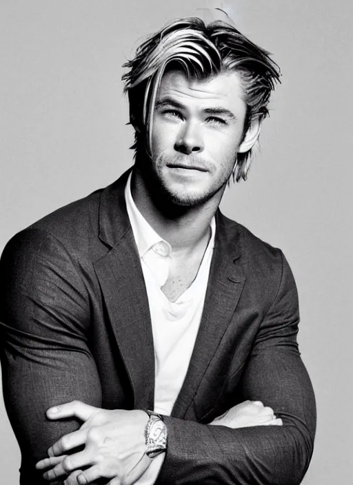 Prompt: an awkward school photo of chris hemsworth, style is 1 9 9 2, studio lighting, film