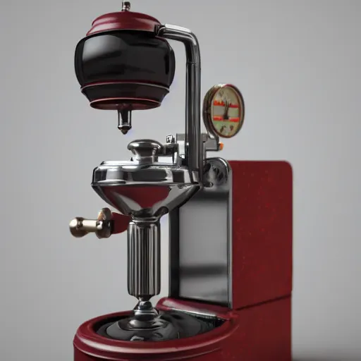 Prompt: a retrofuturistic mechanical coffee grinder, ultra detailed, octane render, 8 k, hyper realistic, studio lighting, realistic materials