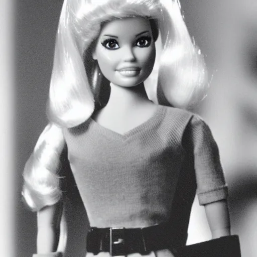 Prompt: Film still of Roger Clark as a Barbie doll