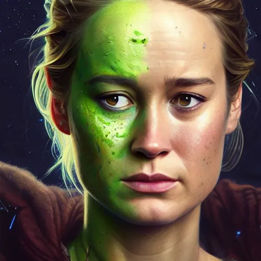 Prompt: portrait painting of brie larson with green skin and pointy ears wearing sci - fi clothes, ultra realistic, concept art, intricate details, eerie, highly detailed, photorealistic, octane render, 8 k, unreal engine. art by artgerm and greg rutkowski and charlie bowater and magali villeneuve and alphonse mucha