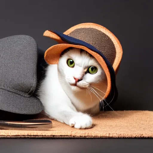 Image similar to cat sat on a mat wearing a hat and holding a bat detailed, smooth, sharp focus