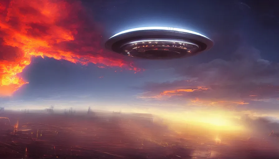 Prompt: gigantic ufo upon washington dc, sky on fire, hyperdetailed, artstation, cgsociety, 8 k