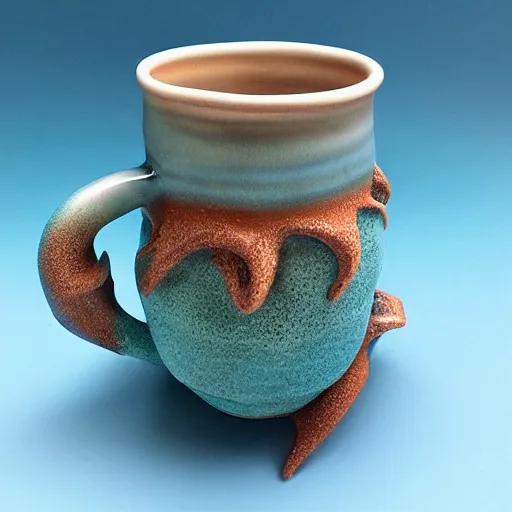 Prompt: a ceramic mug sculpted to be a mermaid
