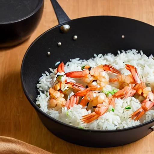 Image similar to A Shrimp as a chef frying rice