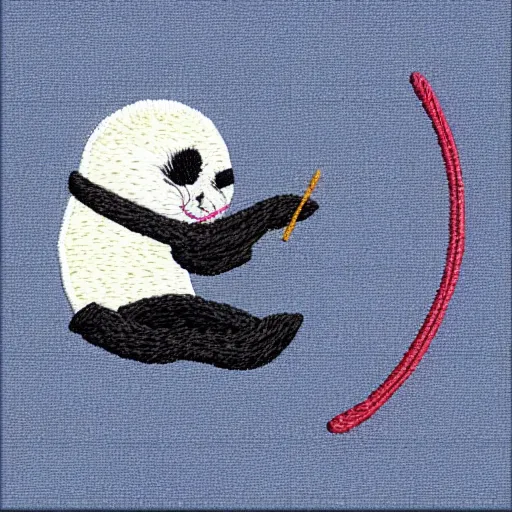 Image similar to “a baby harp seal dressed as a ninja, embroidery”