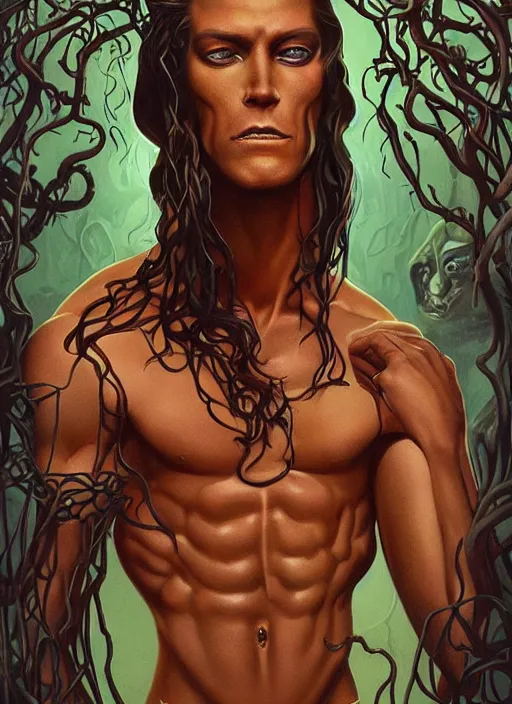 Image similar to lovecraft lovecraftian portrait of tarzan, pixar style, by tristan eaton stanley artgerm and tom bagshaw, dali