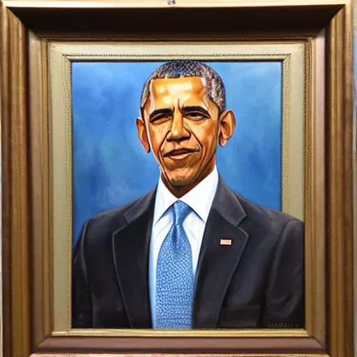 Image similar to hyper-realistic oil painting of Barak Obama by Mike Darga