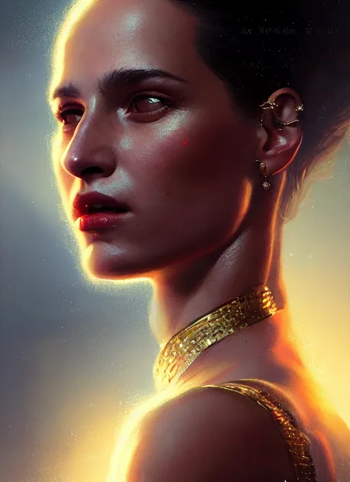 Image similar to portrait of mars ravelo darna alicia vikander, intricate, elegant, glowing lights, highly detailed, digital painting, artstation, glamor pose, concept art, smooth, sharp focus, illustration, art by wlop and greg rutkowski