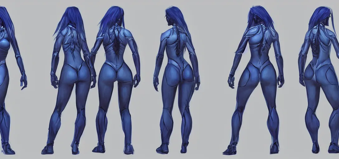 Image similar to character sheet concept art of cortana, realistic, hyper realistic, photographic