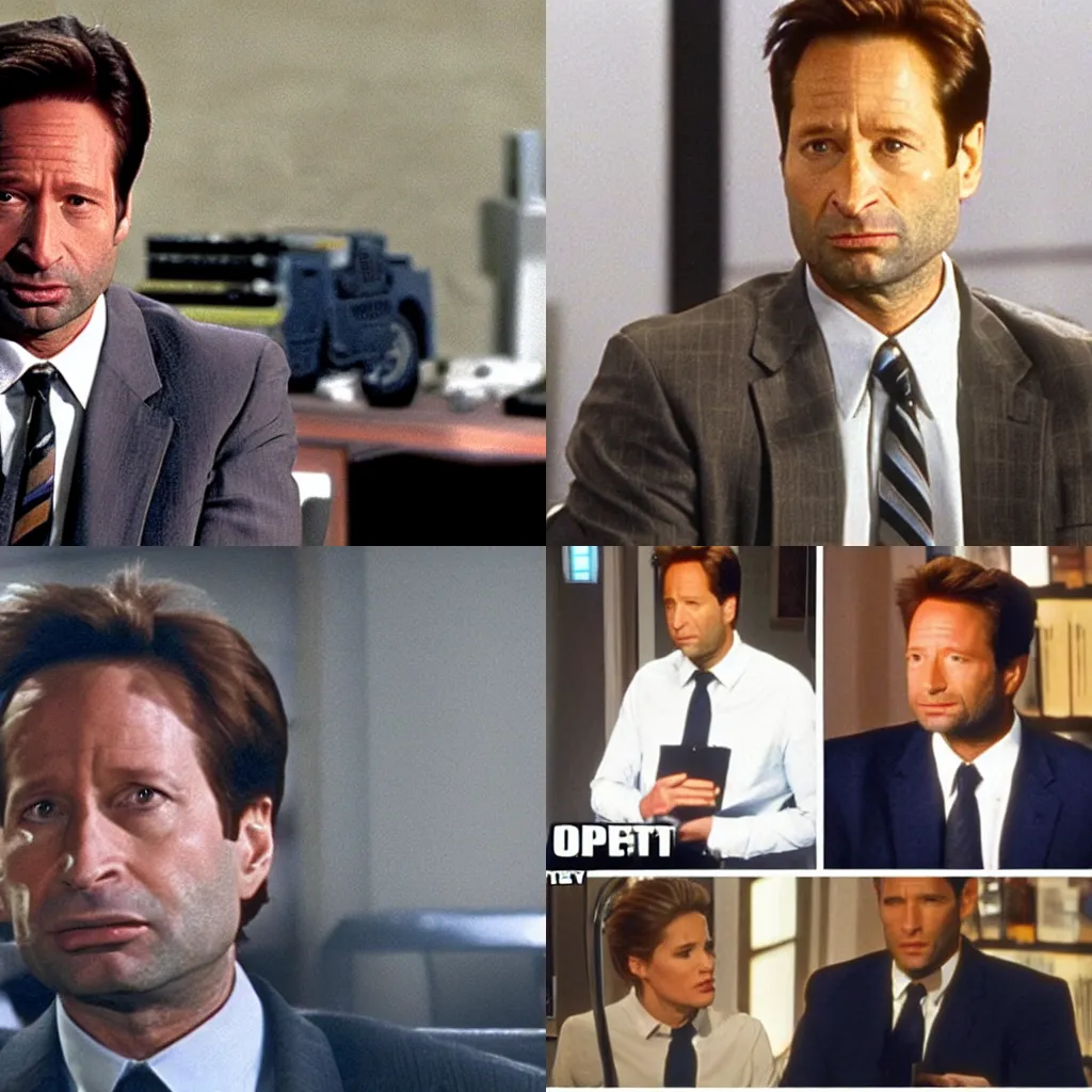 Prompt: agent Mulder reacting to the truth