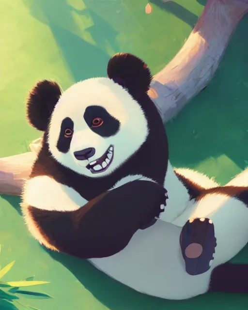 Image similar to a panda laying in the sun, cory loftis, james gilleard, atey ghailan, makoto shinkai, goro fujita, character art, rim light, exquisite lighting, clear focus, very coherent, plain background, soft painting