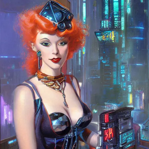 Image similar to portrait of a 1 9 2 0 style cyberpunk pinup girl by ralph horsley