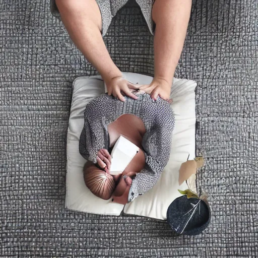 Image similar to person lounging on a pillow reading a book