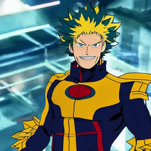 Image similar to chris pratt as all might from my hero academia