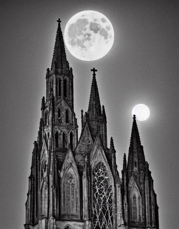 Image similar to A gothic church lit by the full moon