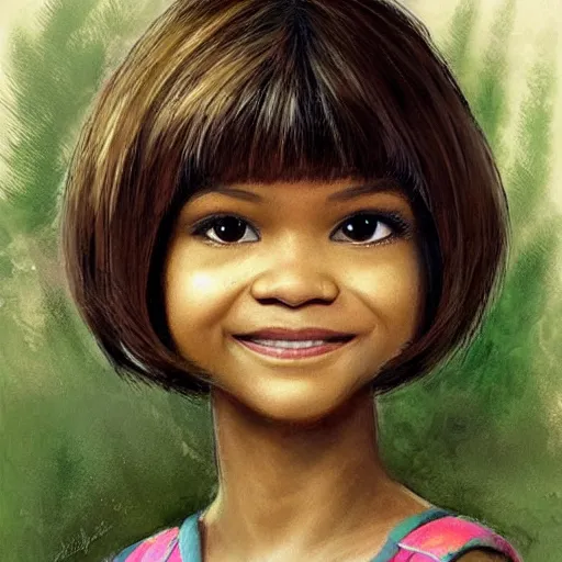 Image similar to portrait of zendaya as dora the explorer, by jean - baptiste monge