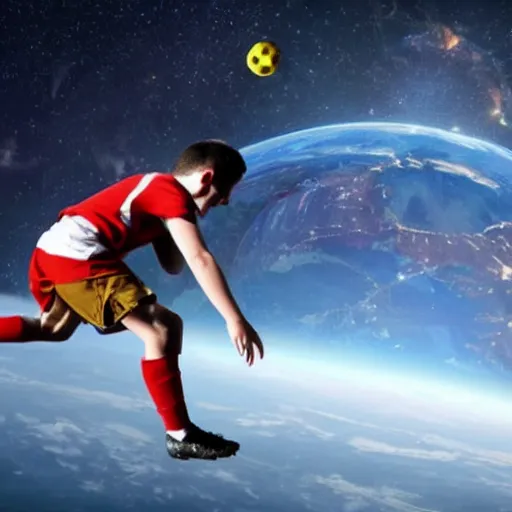 Image similar to god playing football with earth in space